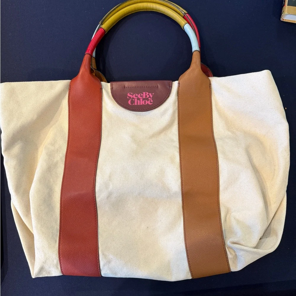 See By Chloe White and Brown Structured Tote - Picture 6 of 10